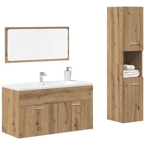 Set Mobili Da Bagno 3 Pz Rovere Artigianale Legno Multistrato - Foto 1