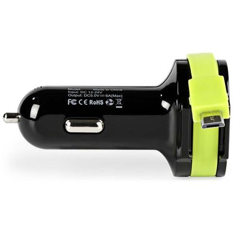 Caricabatterie Da Auto 3 Uscite Usb 6a Con Cavo Piatto 26cm, Nero - Foto 2