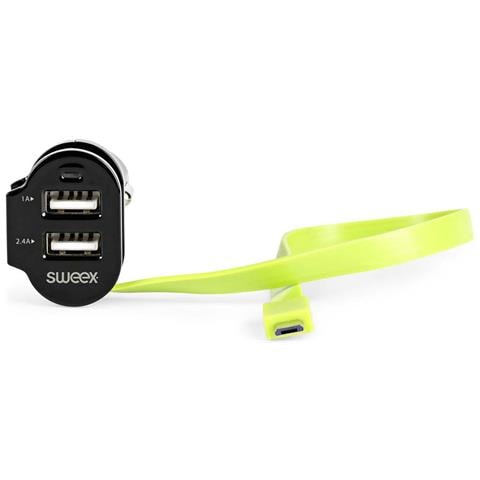 Caricabatterie Da Auto 3 Uscite Usb 6a Con Cavo Piatto 26cm, Nero - Foto 5