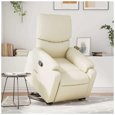 Poltrona Alzapersona Reclinabile Massaggio Crema Similpelle - Foto 8