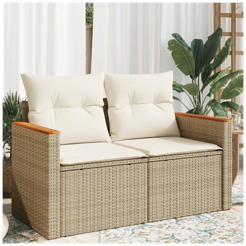 Divano da Giardino con Cuscini a 2 Posti Beige in Polyrattan - Foto 2