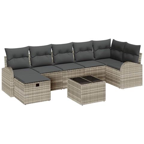 Set Divano da Giardino 8 Pezzi con Cuscini Grigio Chiaro Rattan Sintetico - Foto 1