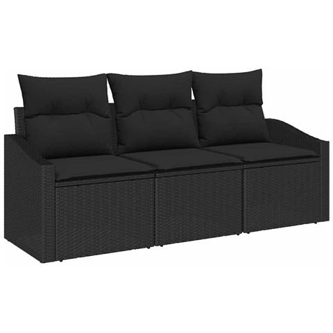 Set divano da giardino da 3 pezzi con cuscini Nero Rattan Polietilene - Foto 1