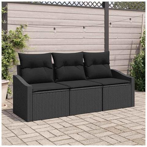 Set divano da giardino da 3 pezzi con cuscini Nero Rattan Polietilene - Foto 2
