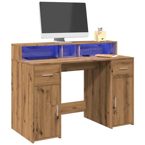 Scrivania con Luci LED Rovere 120x55x91 cm in Legno Multistrato - Foto 2