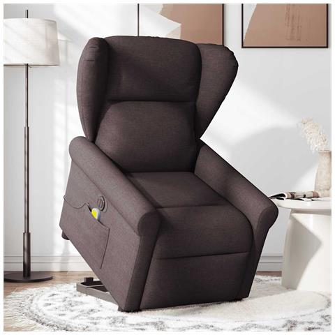 Poltrona Alzapersona Massaggio Elettrica Marrone Scuro Tessuto - Foto 2