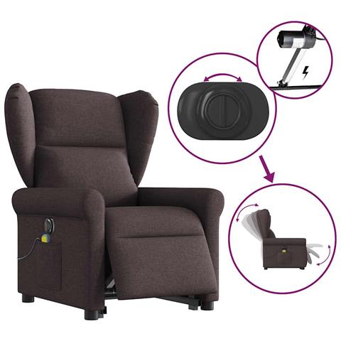 Poltrona Alzapersona Massaggio Elettrica Marrone Scuro Tessuto - Foto 9