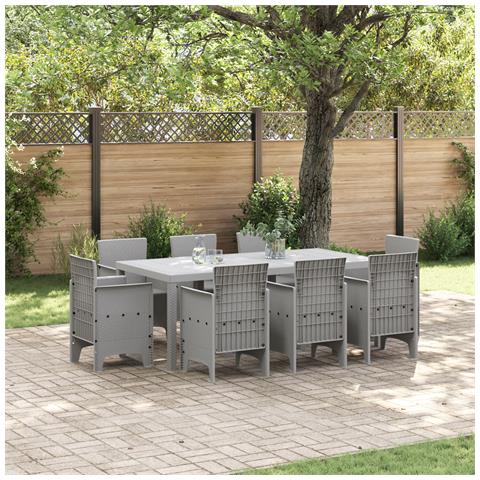 Set Pranzo Giardino 9 Pezzi Grigio Chiaro Polyrattan - Foto 2