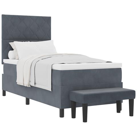 Letto con Rete a Molle con Materasso e Panca Grigio Scuro 100x200 cm Velluto - Foto 1