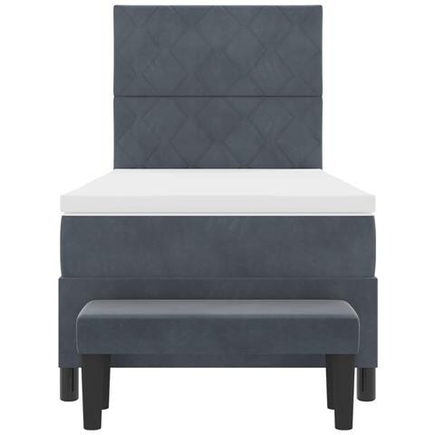 Letto con Rete a Molle con Materasso e Panca Grigio Scuro 100x200 cm Velluto - Foto 9