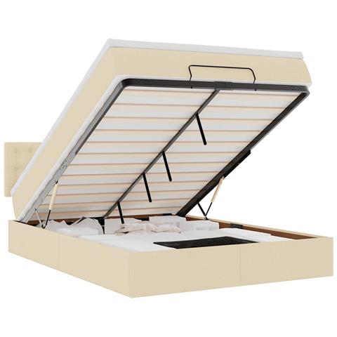 Pouf Letto con Materasso e LED Crema 140x200 cm in Tessuto - Foto 1