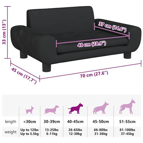 Lettino per Cani Nero 70x45x33 cm in Velluto - Foto 7