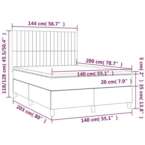 Giroletto a Molle con Materasso Grigio Chiaro 140x200cm Tessuto - Foto 6