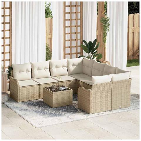Set Divano da Giardino 9 pcs Beige e Crema 55 x 55 x 37 cm - Foto 2