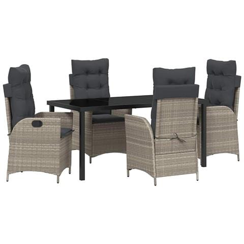 Set da Pranzo per Giardino 5 pcs Grigio chiaro polyrattan - Foto 1
