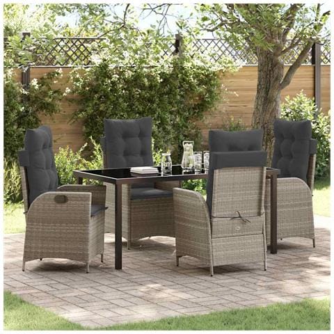 Set da Pranzo per Giardino 5 pcs Grigio chiaro polyrattan - Foto 2