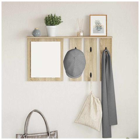 Appendiabiti a muro con specchio rovere sonoma 85 x 10 x 45 cm - Foto 2