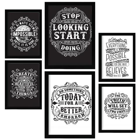 Set Di 6 Stampe Citazioni Rustiche Motivazionali, Dipinti Decorativi Estetici Per Il Tuo Soggiorno, Camera Da Letto, Casa A3 & A4 Telaio In Legno Chiaro - Foto 1
