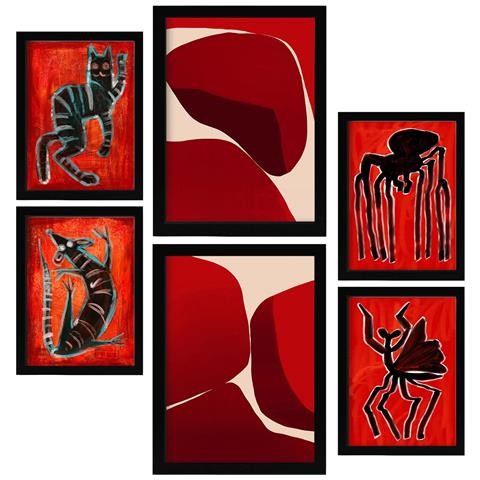 Set Di 6 Stampe Creature Lapidate In Animali Astratti, Dipinti Decorativi Estetici Per Il Tuo Soggiorno A Casa A3 & A4 Cornice Nera - Foto 1