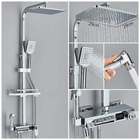 Colonna doccia, Blackswan, Tipo M250, modello cromato lucido, 4 vie, termostato, display LCD, doccetta a pressione e bocca mobile nascosta, dimensioni 30 x 20 cm - Foto 4