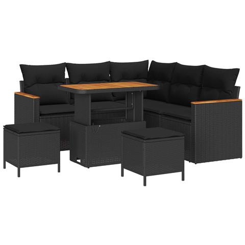 Set Divano da Giardino con cuscino 8 pcs Nero Poly Rattan - Foto 1