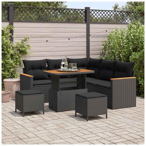 Set Divano da Giardino con cuscino 8 pcs Nero Poly Rattan - Foto 2
