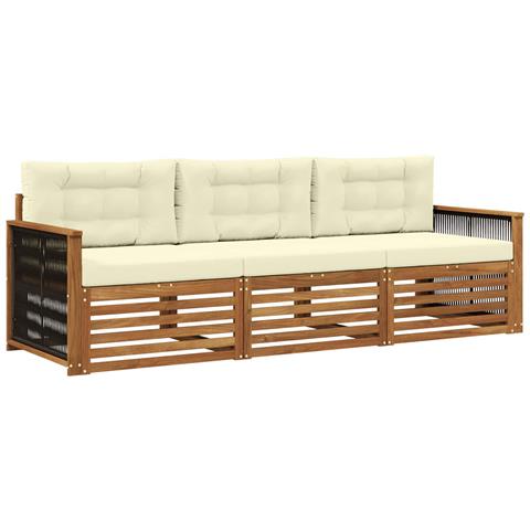 Set di divani da esterno con cuscino 3 pcs Naturale e Crema - Foto 1