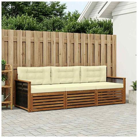 Set di divani da esterno con cuscino 3 pcs Naturale e Crema - Foto 2