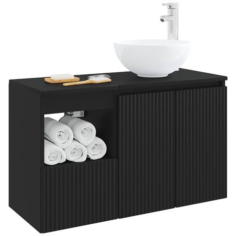 Set di mobili per il bagno 2 pz Nero Legno ingegnerizzato - Foto 10