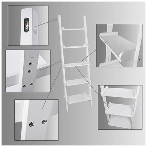 Scaffale A Scala, mensola Porta Cd, librerie, Mensole Da Angolo, In Legno, Bianco, frg17-w - Foto 9