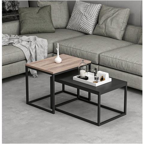 Tavolino Basso Da Caffè Leka Componibile Salvaspazio - Da Salotto, Divano - Noce, Nero In Legno, Metallo 60 X 47 X 45 Cm - Foto 2