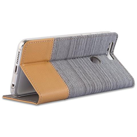 Cadorabo Custodia Compatibile Con Honor 8 In Grigio Chiaro Marrone - Coperchio Protettiva Con Chiusura Magnetica, Funzione Stand E Tasca Per Le Carte - Foto 2