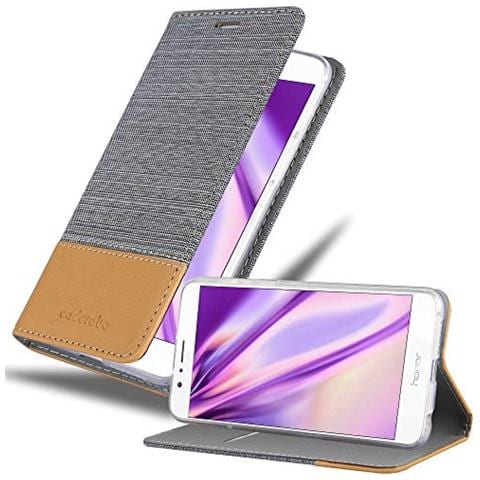 Cadorabo Custodia Compatibile Con Honor 8 In Grigio Chiaro Marrone - Coperchio Protettiva Con Chiusura Magnetica, Funzione Stand E Tasca Per Le Carte - Foto 1