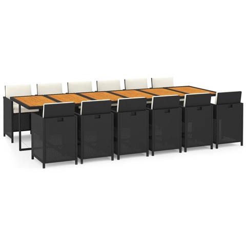Set Da Pranzo Per Giardino 13 Pz Con Cuscini In Polyrattan Nero - Foto 1