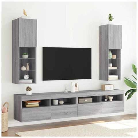 Mobili Tv Con Luci Led 2pz Grigio Sonoma 30,5x30x102 Cm - Foto 1