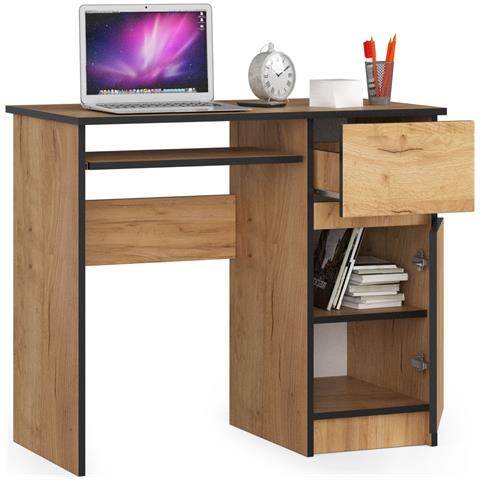 Scrivania per Computer PIKSEL Destro, 1 anta e 1 cassetto, 90x50x77 cm, Colore Quercia Craft - Foto 2