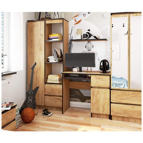 Scrivania per Computer PIKSEL Destro, 1 anta e 1 cassetto, 90x50x77 cm, Colore Quercia Craft - Foto 4