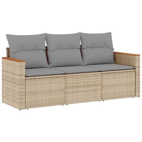 Set Divano Da Giardino 3 Pz Con Cuscini Beige In Polyrattan - Foto 1
