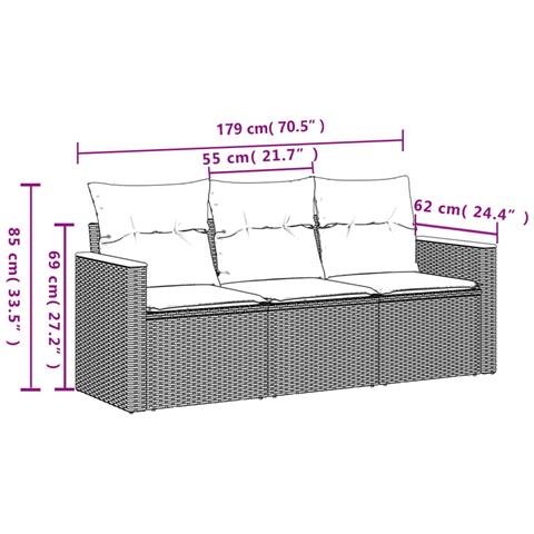 Set Divano Da Giardino 3 Pz Con Cuscini Beige In Polyrattan - Foto 2