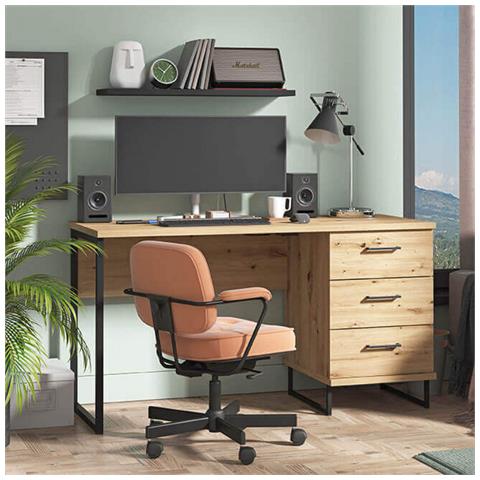 Scrivania Porta Pc 140x60 Cm In Legno E Metallo Con 3 Cassetti Iron Desk - Foto 8