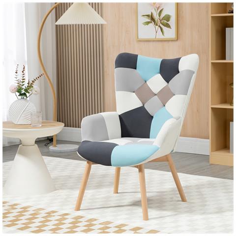 Poltroncina Da Camera In Velluto Trapuntato E Gambe In Legno, 66x76x98cm, Multicolore - Foto 6