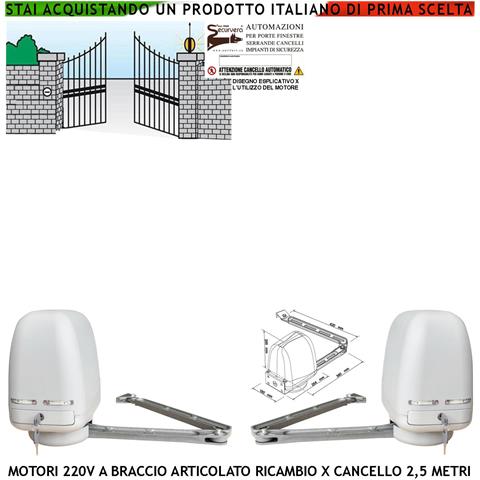Braccio Articolato 2 Motori 220 V Spinta 250 Nm Completi Di Accessori Ricambio Universale Cancello Automatico 2 Ante B - Foto 1