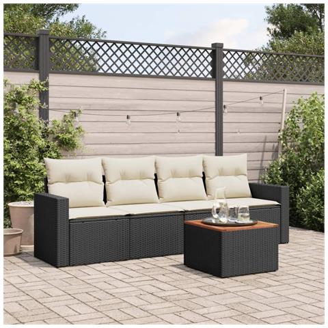 Set Divani da Giardino 5 pz con Cuscini in Polyrattan Nero - Foto 2