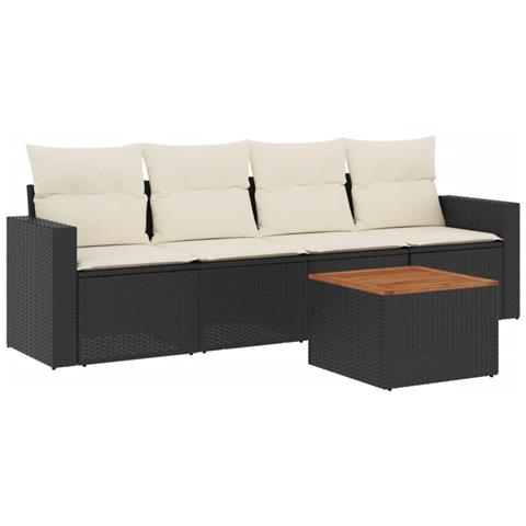 Set Divani da Giardino 5 pz con Cuscini in Polyrattan Nero - Foto 1