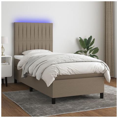 Letto a Molle con Materasso e LED Tortora 90x190 cm in Tessuto - Foto 2