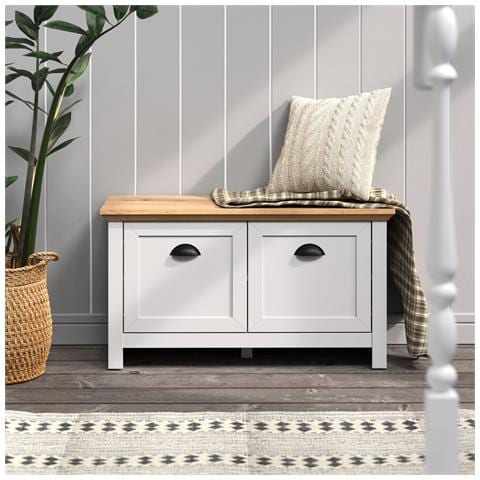 Panca Con Portaoggetti Landside - Bianco - Truciolare Melaminico - 91x49x41 Cm - Foto 8