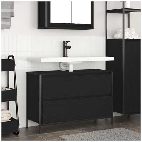 Mobile Lavabo da Bagno con Cassetti Rovere Nero 90x34,5x60 cm - Foto 1