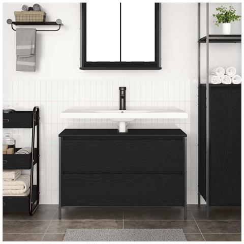 Mobile Lavabo da Bagno con Cassetti Rovere Nero 90x34,5x60 cm - Foto 9