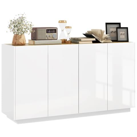 Credenza Moderna con Armadietti a 2 Ante, Chiusura Ammortizzata e Ripiani Regolabili, 140x40x75cm, Bianco Lucido - Foto 1