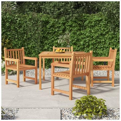 Set Da Pranzo Per Giardino 5 Pz In Legno Massello Di Teak - Foto 1
